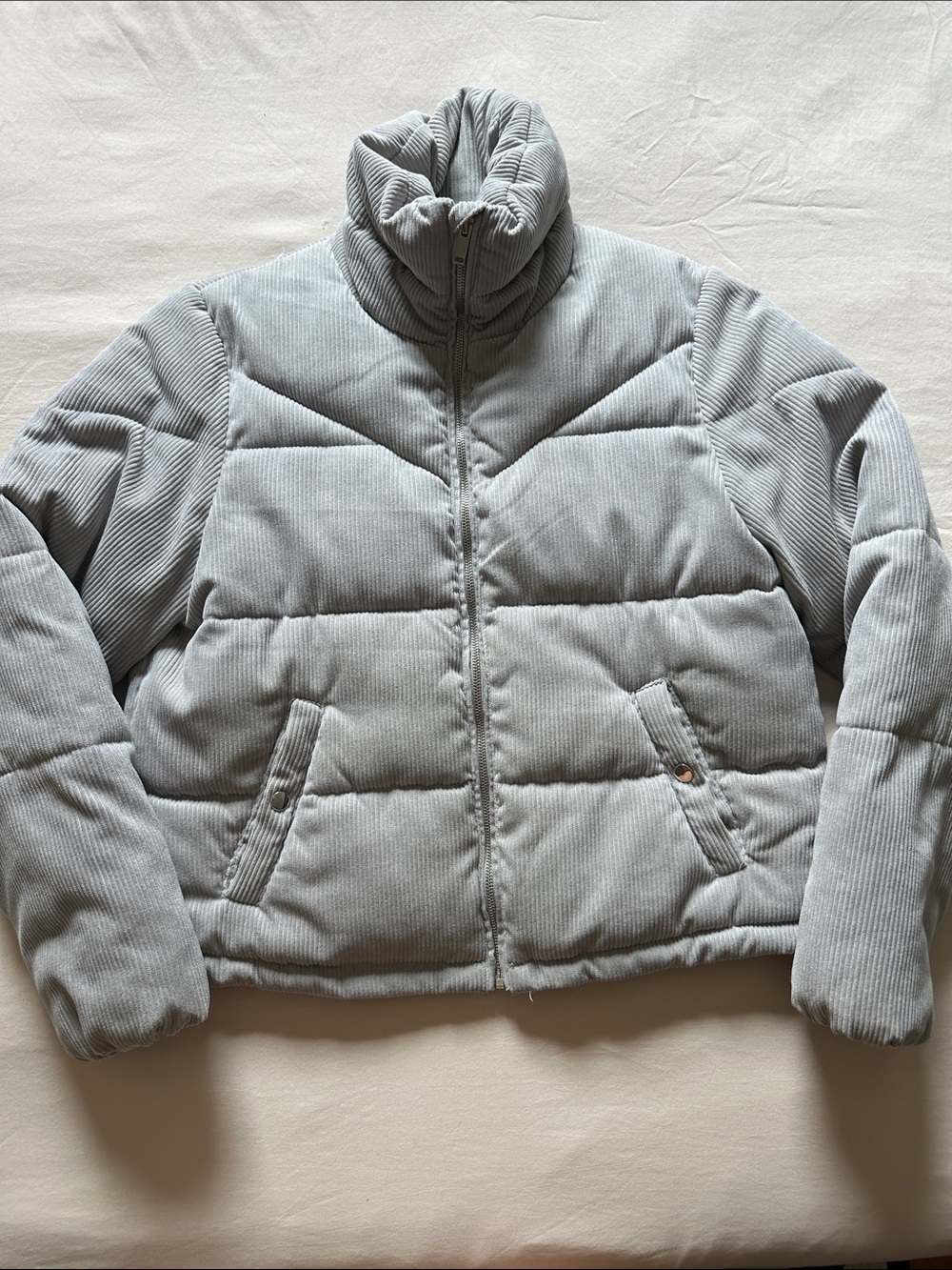 Sisters and Seekers Grey Corduroy Puffer Jacket